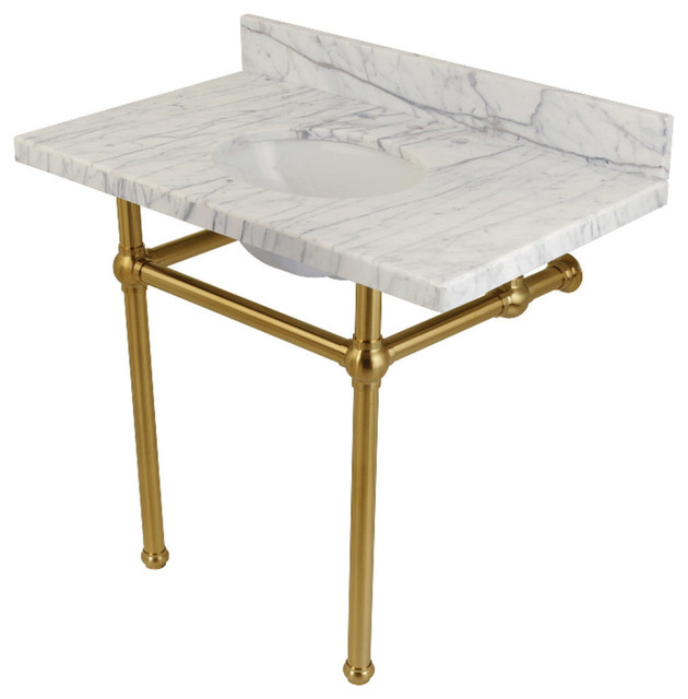 36X22 Marble Vanity Top w/Brass Console Legs Contemporary Bathroom