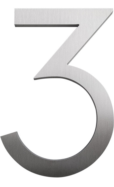 Modern Font House Number, Brushed, 4", Number 3