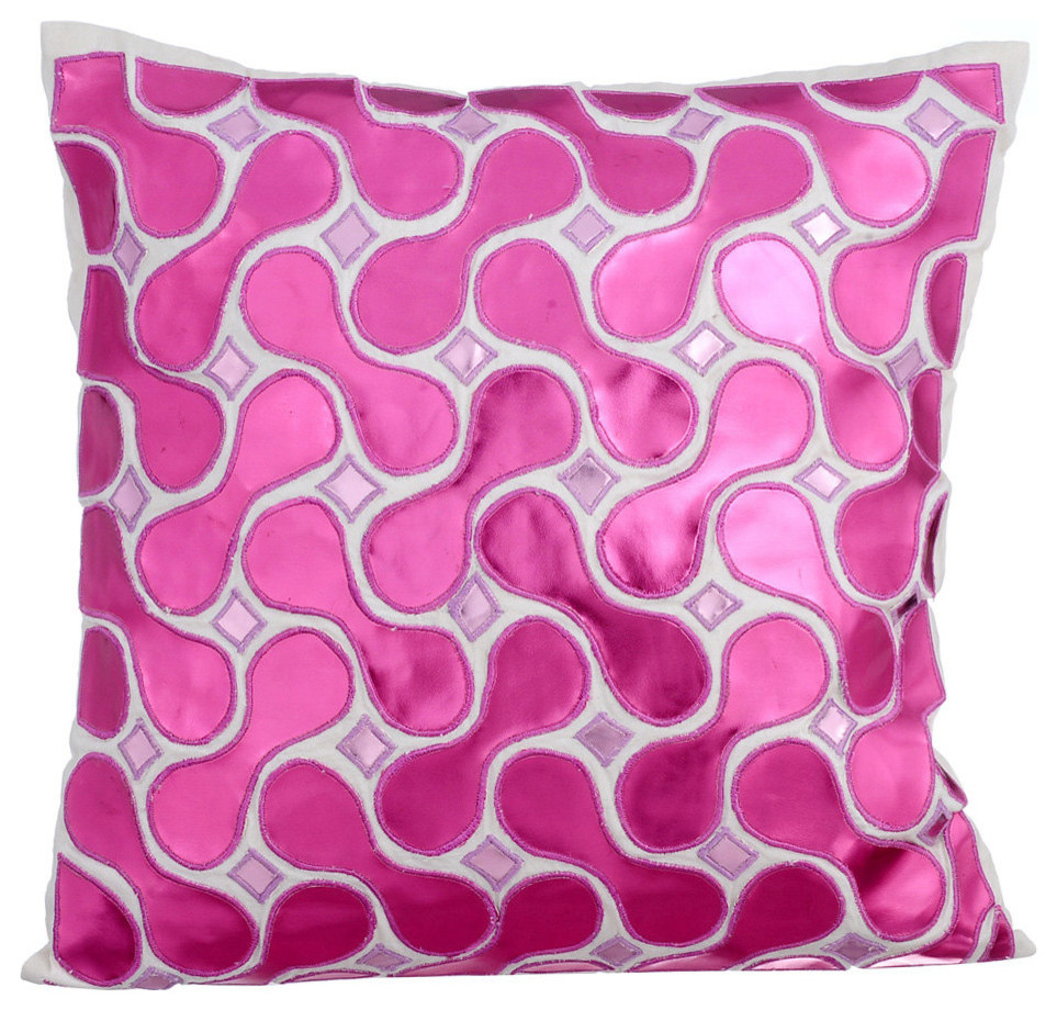 Pattern Bed Lounge Pillow Metallic Pink 20"x20" Leather, Techno Boogie