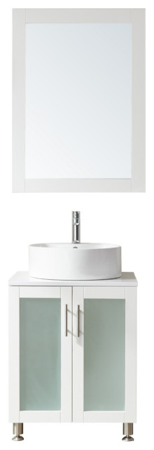 Pesaro Vanity, White With Stone Top, 24", With Mirror