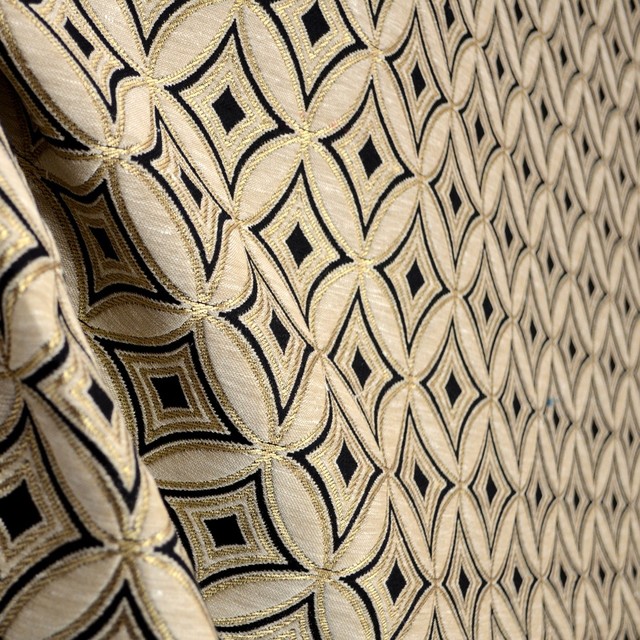 Ryman Onyx Black Beige Metallic Gold Diamond Fabric Traditional