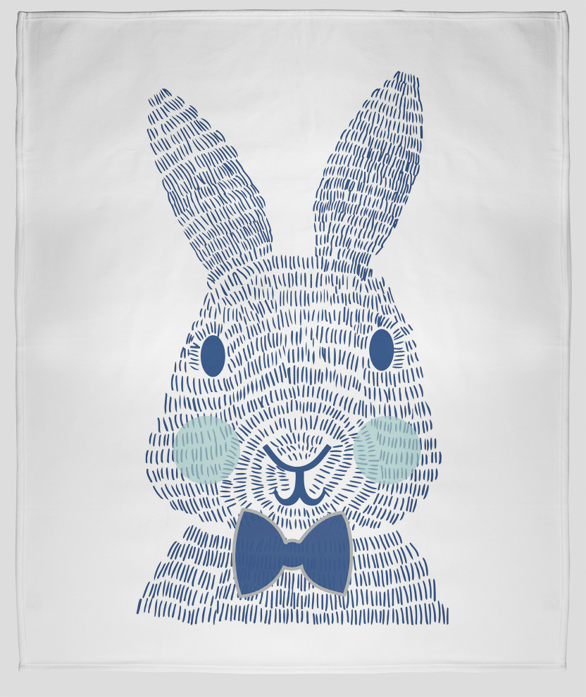 30 x 40 in Monochrome Easter Bunny Throw Blanket, Dark Cobalt Blue