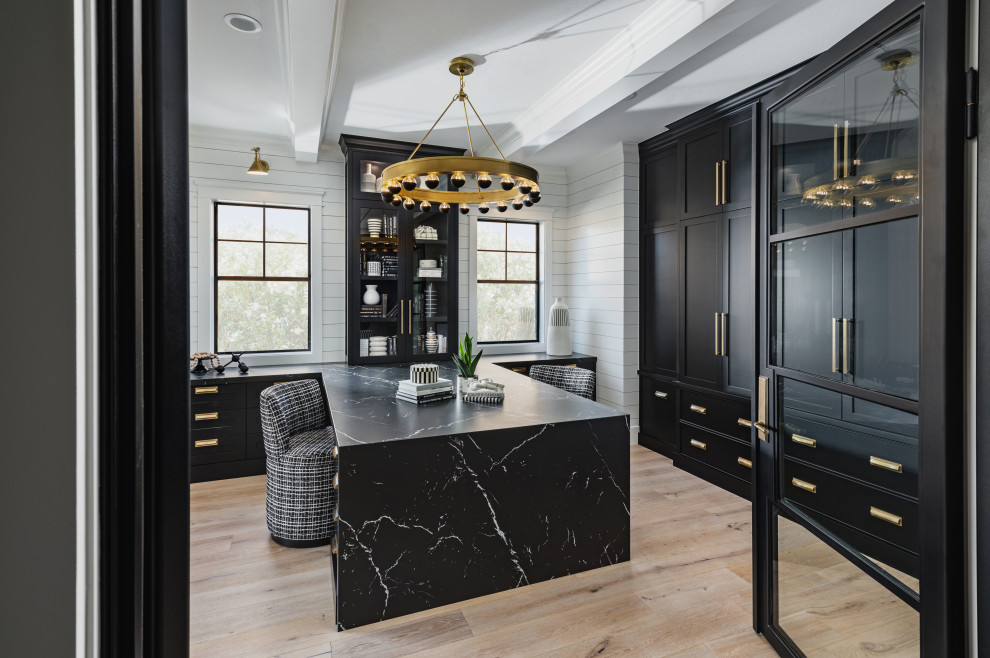 Example of a transitional home office design in Phoenix