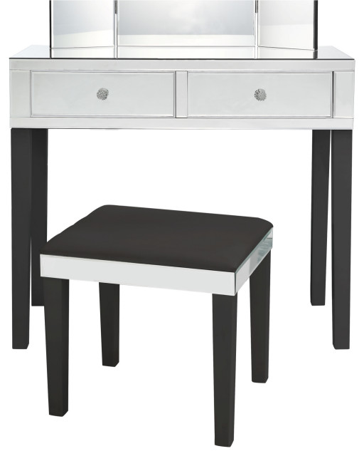 Venecia Mirrored 2 Drawer Vanity Table, Vanity Set With Mirror And Stool