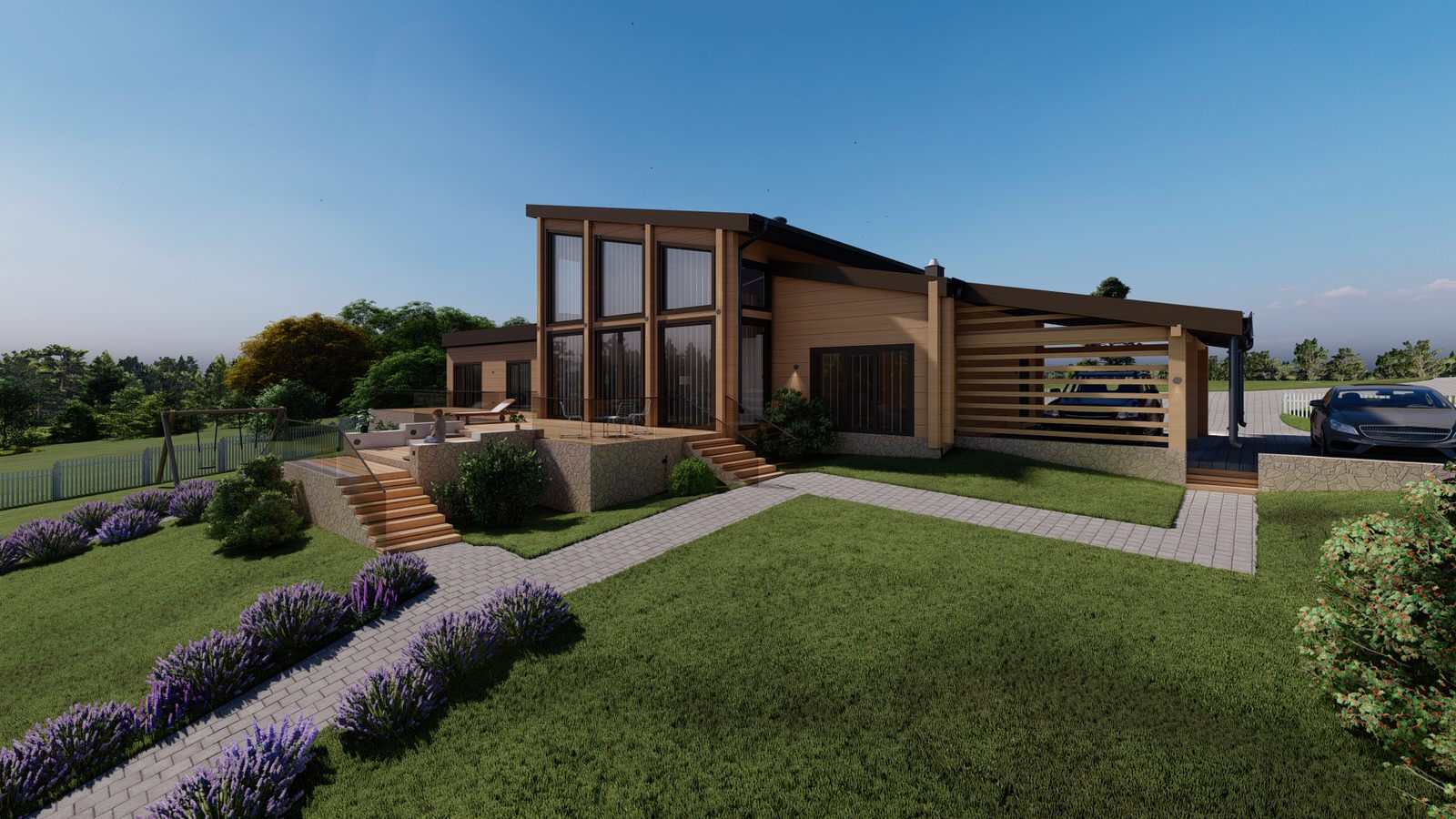 Комбинированный дом из клееного бруса