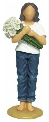 6 Inch Woman Blue Jeans Holding Daisies Thinking of You Figurine