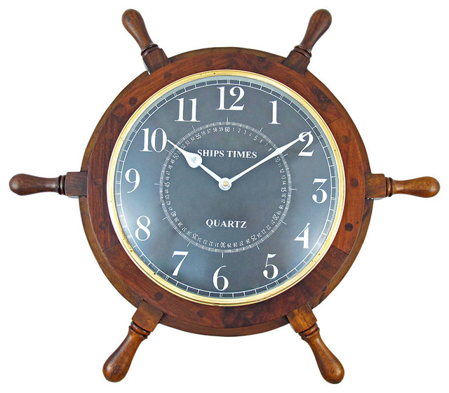 Shop Houzz Zeckos 19 Inch Diameter Nautical Wooden Ships Wheel Clock Wall Clocks