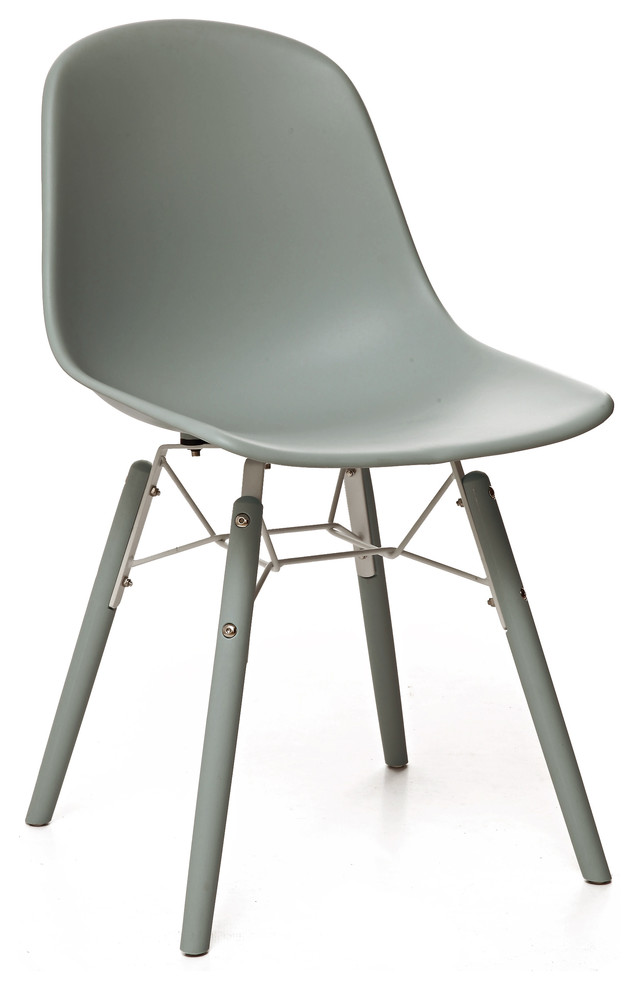 Grazia Moss Gray Mid Century Side Chair PP Base Original Design, Set of 4