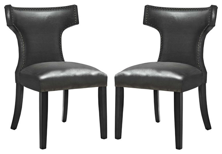 Modway Curve 19" Modern Solid Wood/Vinyl Dining Chair in Black