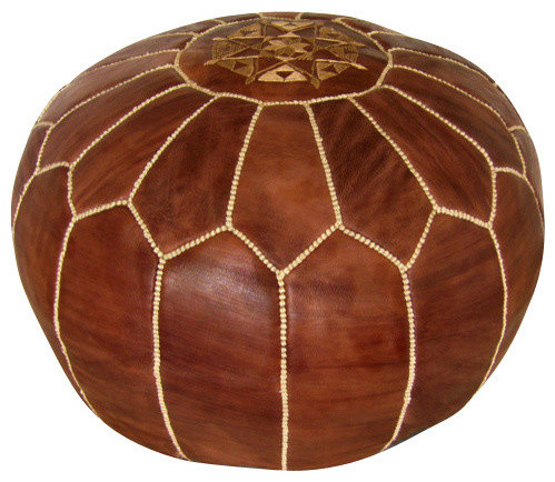 Moroccan Leather Stuffed Pouf, Brown
