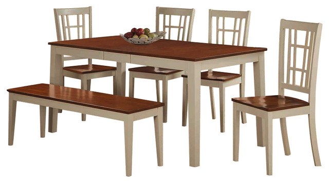6 Piece Dining Room Set For 4 Table With Leaf And 4 Kitchen Chairs Plus Bench