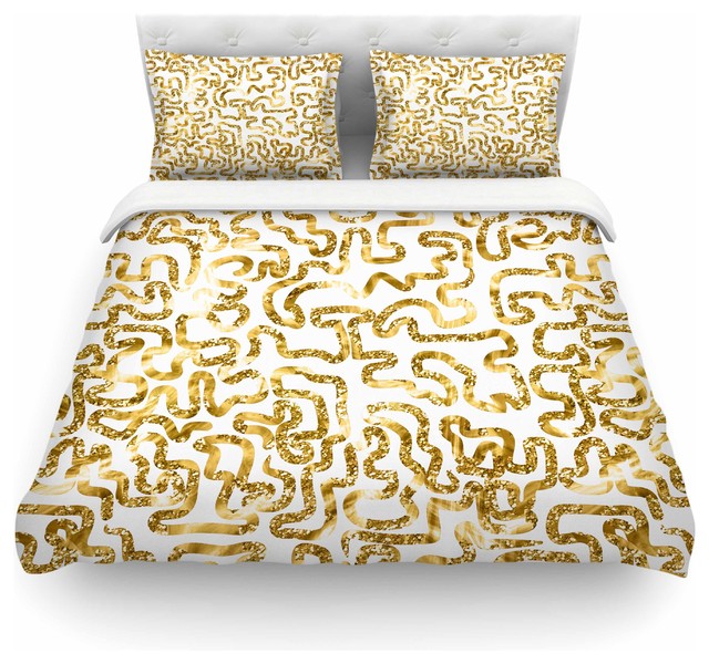 Anneline Sophia Squiggles In Gold Yellow White Duvet Cover Anneline Sophia Squiggles In Gold Yellow White Duvet Cover Woven King Contemporary