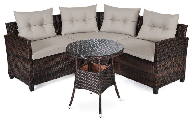 Costway 4PCS Outdoor Patio Rattan Furniture Set Cushioned Sofa Table -  Tropical - Outdoor Lounge Sets - by Goplus Corp | Houzz