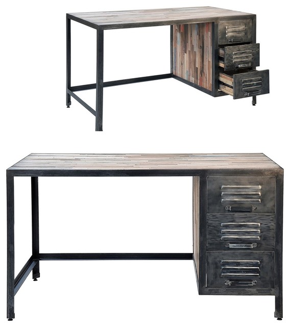Spike Industrial 3 Drawer Desk Eclectic Desks And Hutches New