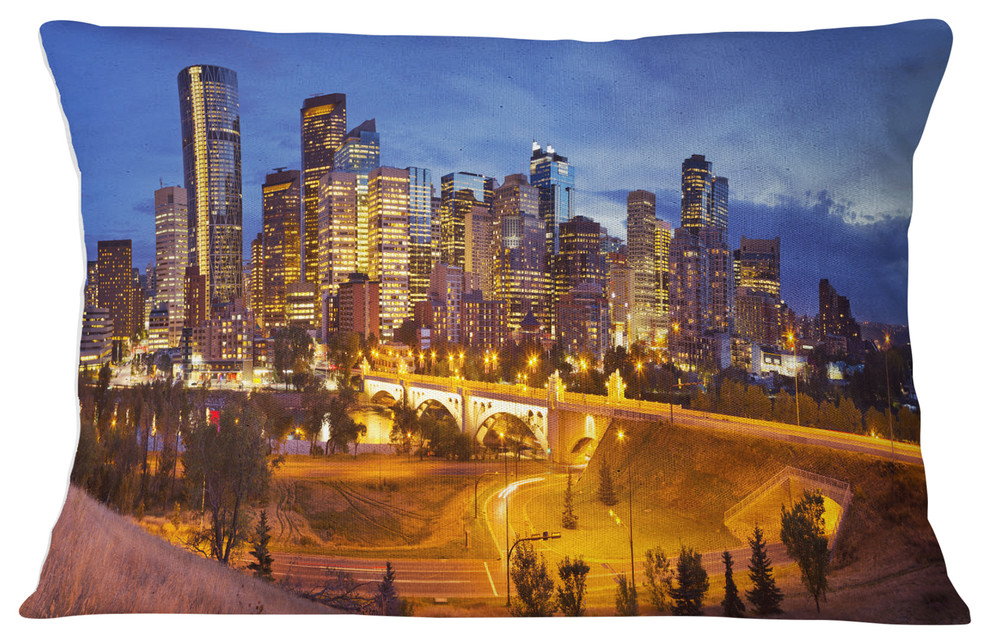 Skyline of Calgary at Night Panorama Modern Cityscape Throw Pillow, 12