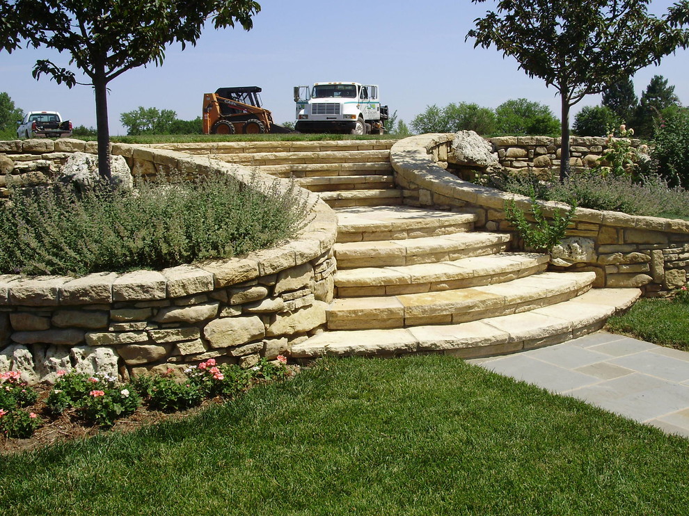 Mortared Cut Limestone Steps Traditional Landscape Other by Topeka Landscape, Inc.