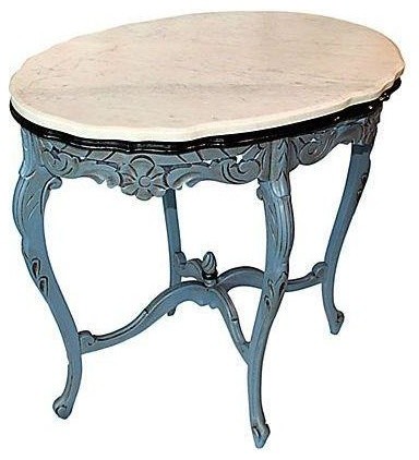 Pre-owned Carved Painted Oval Side Table