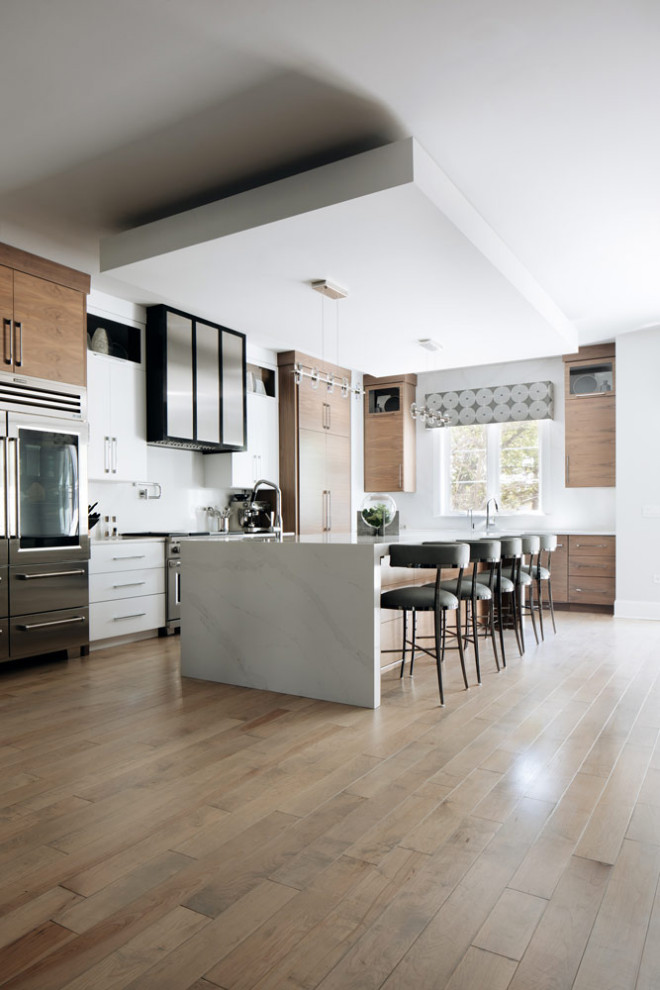 Curated visual reference: Picture Idea: Grain Matched Cabinets Modern Kitchen Chicago