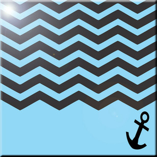 Rikki Knight 3D Chevron Blue on White with Anchor Design Ceramic Art Tile 12 x 12
