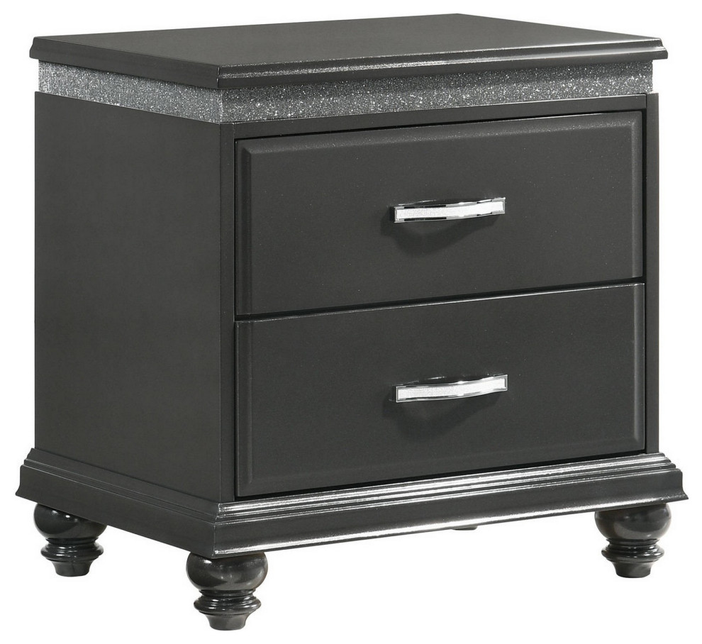 Nightstand With Crystal Like Knobs And Accents, Gray Traditional Nightstands And Bedside