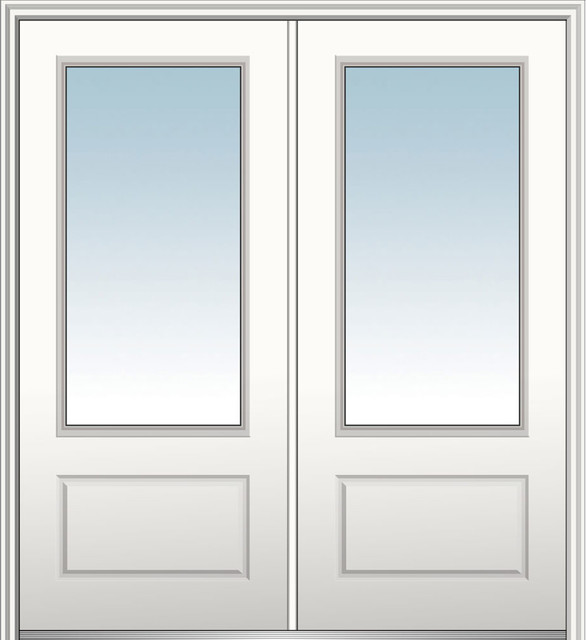 Classic Fiberglass Smooth Double Door 3/4-Lite - Contemporary - Front ...
