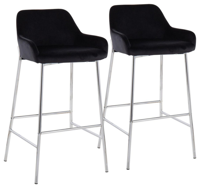 Lumisource Daniella FixedHeight Bar Stool, Chrome Metal/Black Velvet