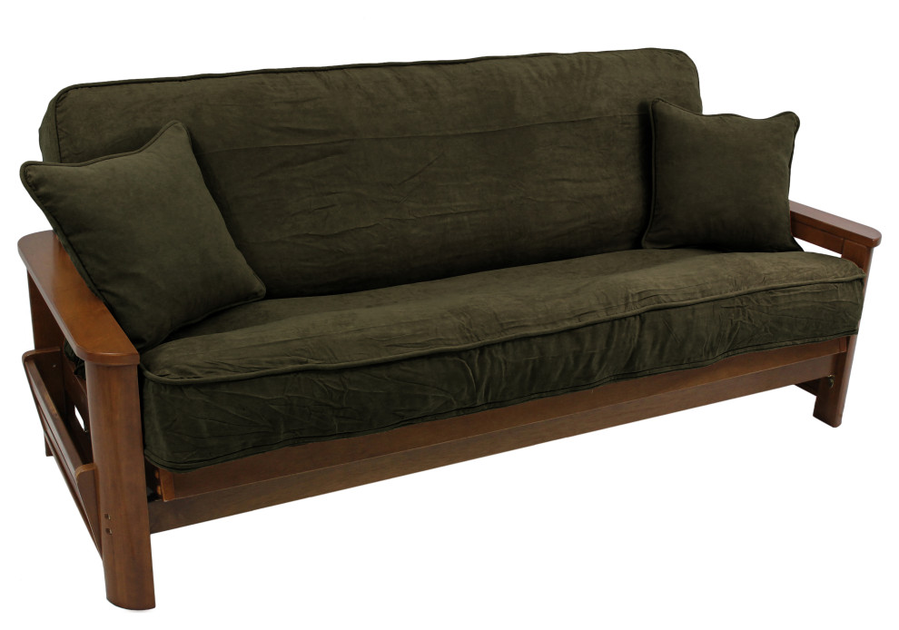 Full Futon Cover Set With Throw Pillows, 3Piece Set Hunter Green