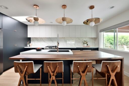 Trendy medium tone wood floor and brown floor kitchen photo in San Diego