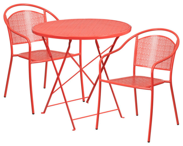 30'' Round Steel Folding Patio Table Set With 2 Round Back Chairs