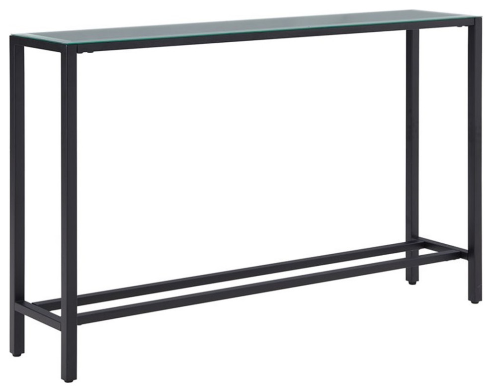 Maklaine 56" Engineered Wood Glass Top Console Table in Black Console
