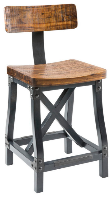 INK+IVY Lancaster Industrial Counter Bar Stool with Back, Amber