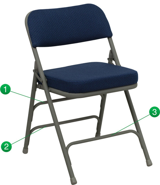 Premium Curved Triple Braced Navy Fabric Metal Folding Chair
