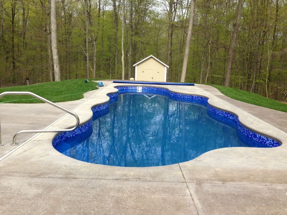 Example of a mid-sized backyard custom-shaped pool design in Indianapolis