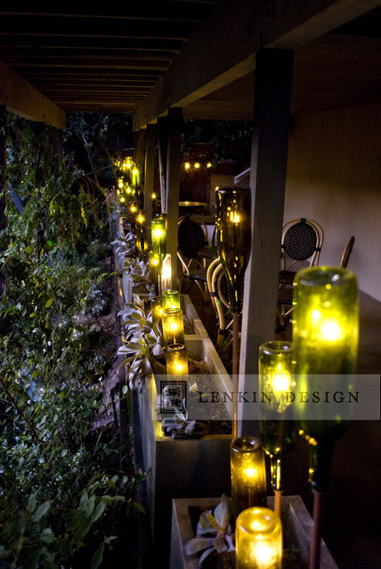 Wine Bottle Lighting On Patio Eclectic Landscape Los Angeles