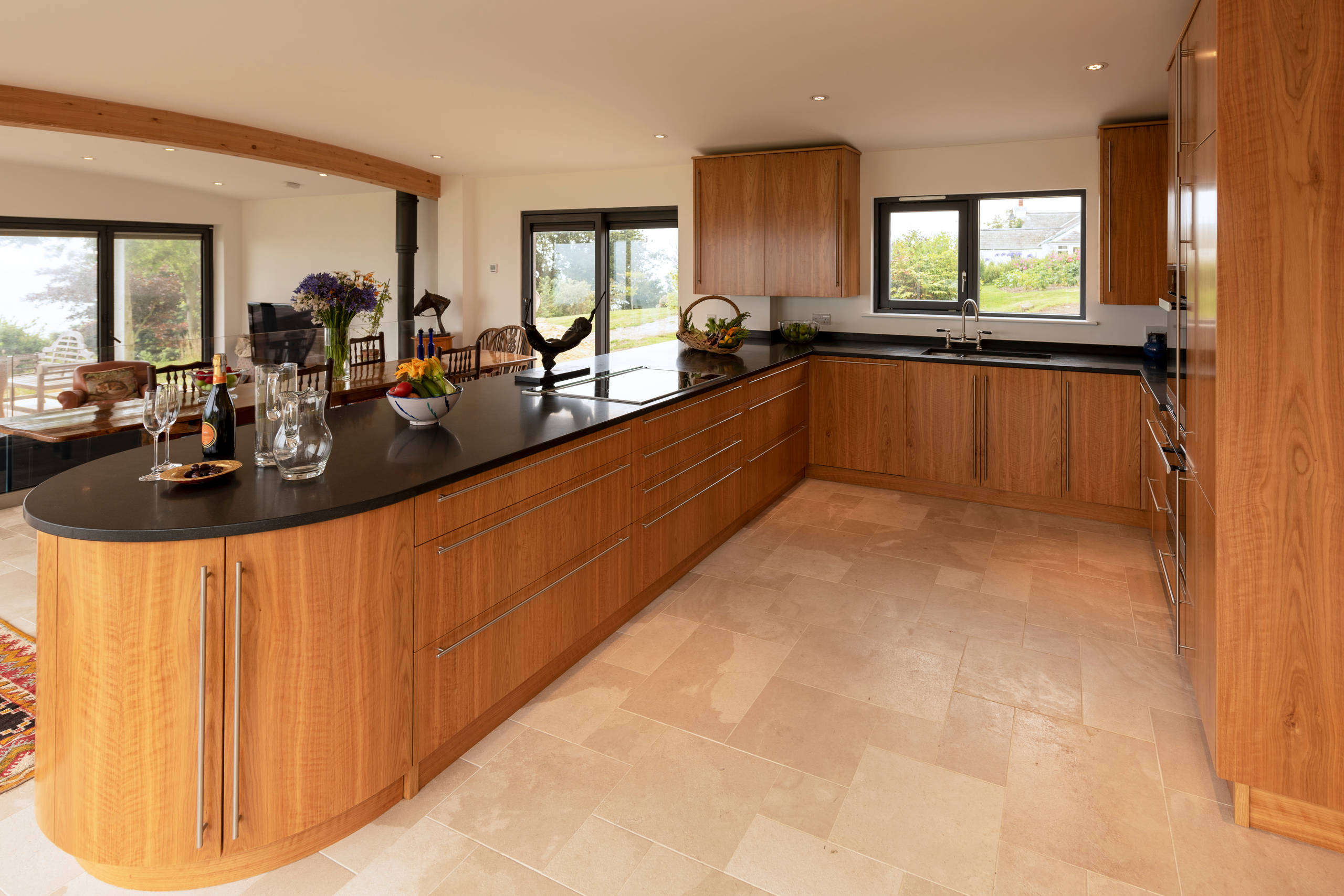 The kitchen was designed and made for a modern new build house on the Isle of Wight. In a stunning location with a fabulous garden. The kitchen was designed to compliment and work in harmony with the