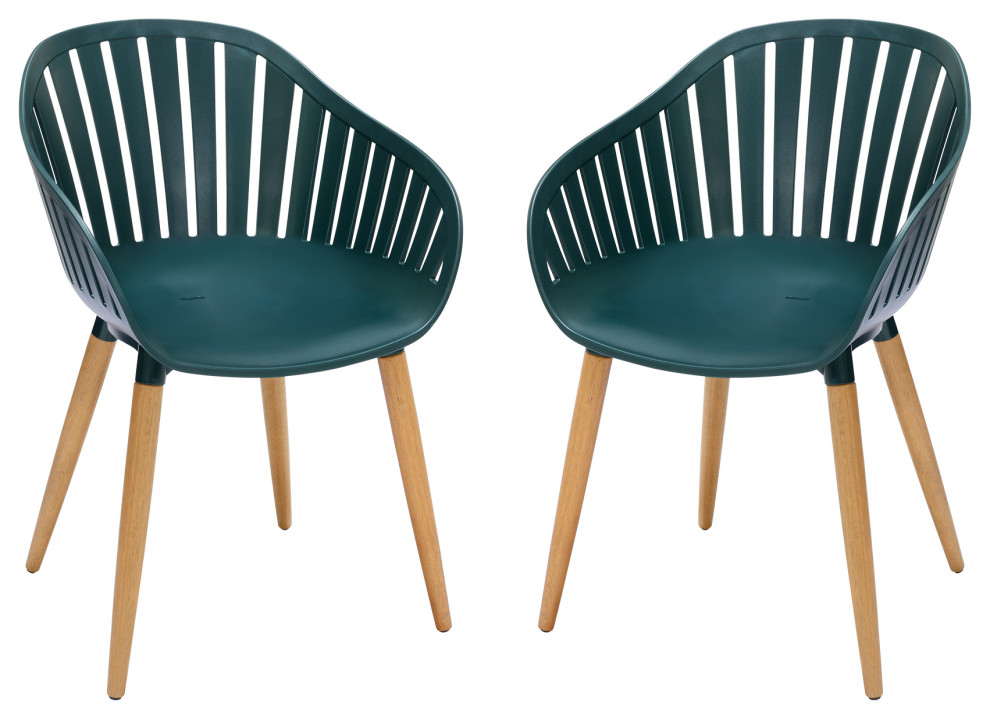 Nassau Outdoor Arm Dining Chairs With Wood Legs, Set of 2 Midcentury