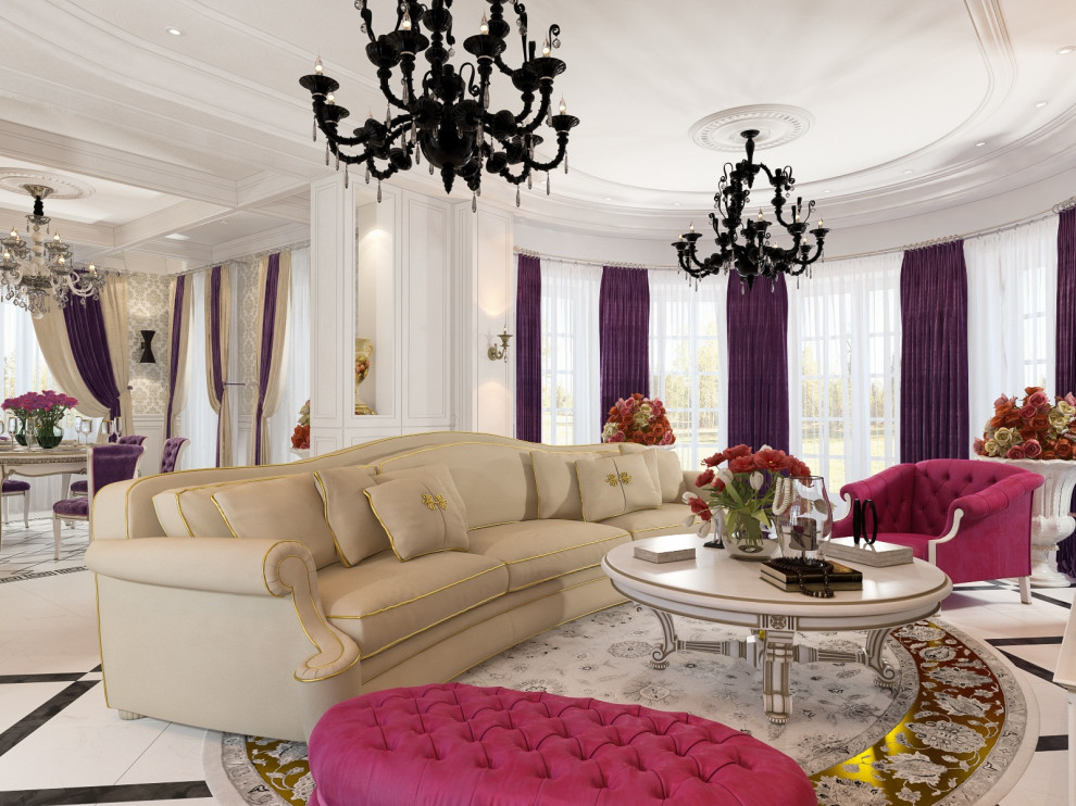 Дизайн гостиной в коттедже в стиле Неоклассика