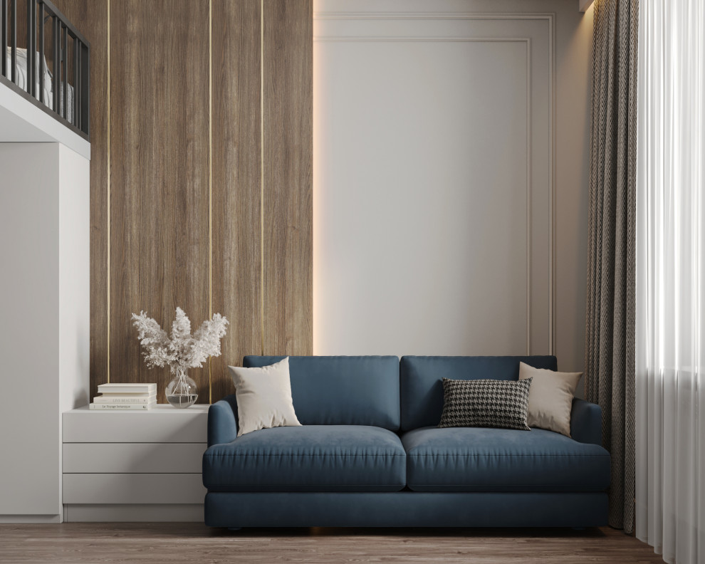 Дизайн интерьера студии с антресольным этажом