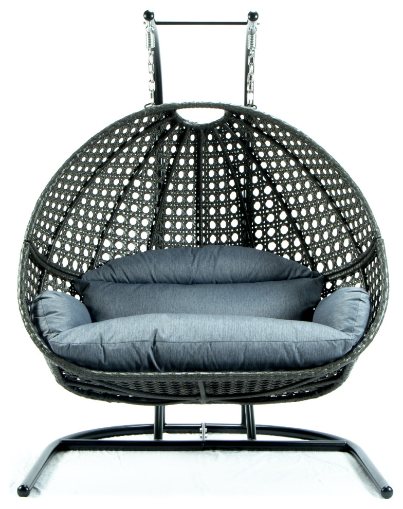 2 Person Charcoal Wicker Double Hanging, Outdoor Furniture Double Swing Chair