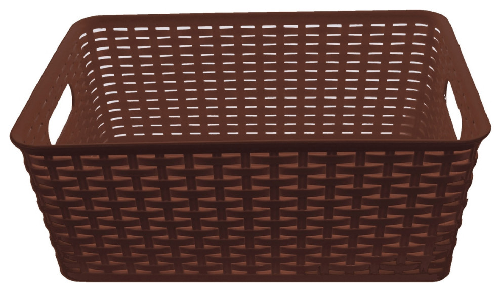 Plastic Rattan Storage Box Basket Organizer Large, ba426, Brown, 1
