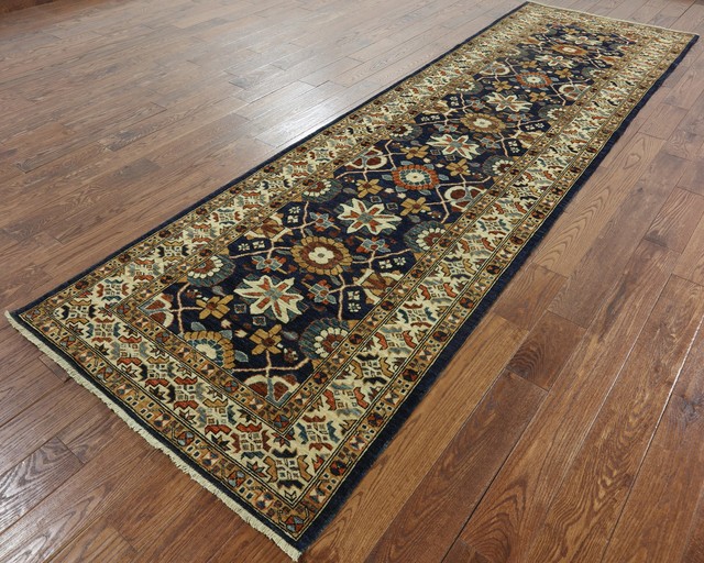 Contemporary Plain Gold 10/' Runner Gabbeh Oriental Hand-Knotted Wool Rug 3/'x10/'