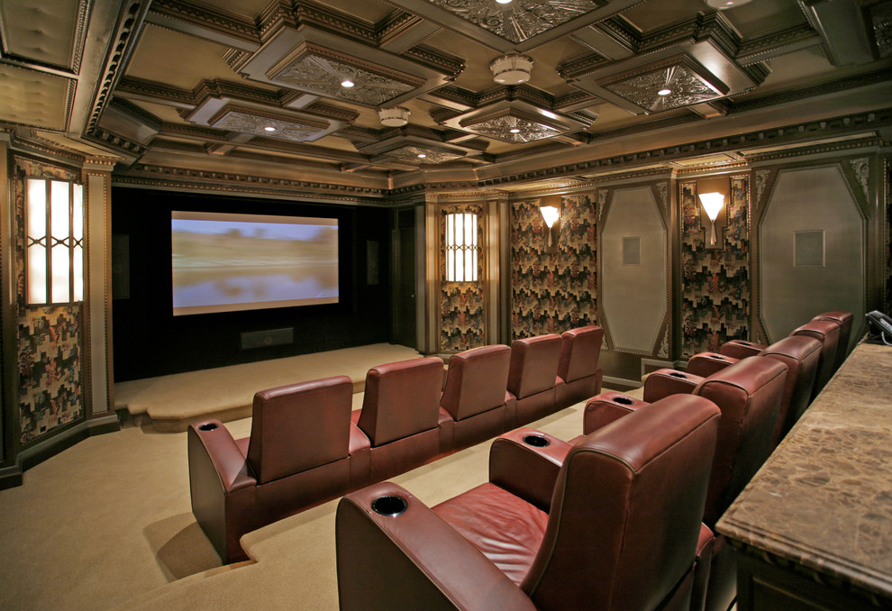 Design ideas for a traditional home theatre in New York.