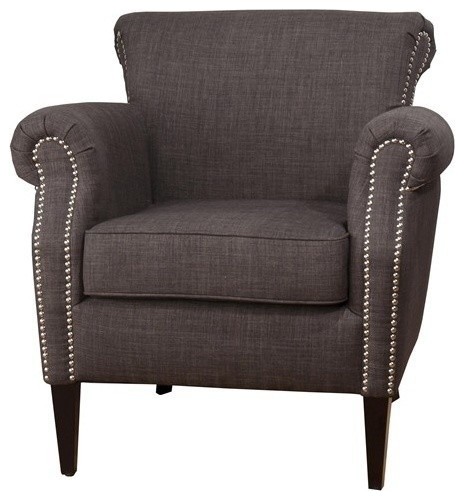 Jofran EMMA-CH-CHARCOAL Club Chair in Dum Dum Charcoal with Silver Nailheads