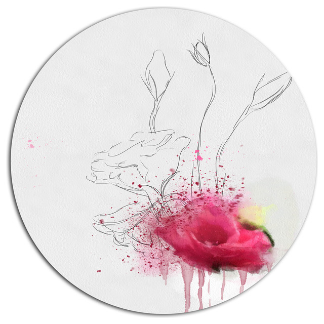 Rose Flowers Sketch With Color Splashes Floral Disc Metal Artwork 11