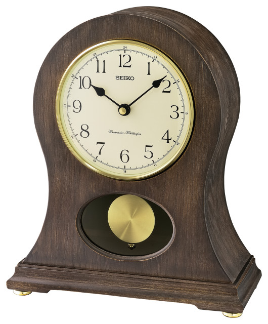 Tai Dark Brown Oak Veneer Dual Chime Mantel Clock Transitional Desk