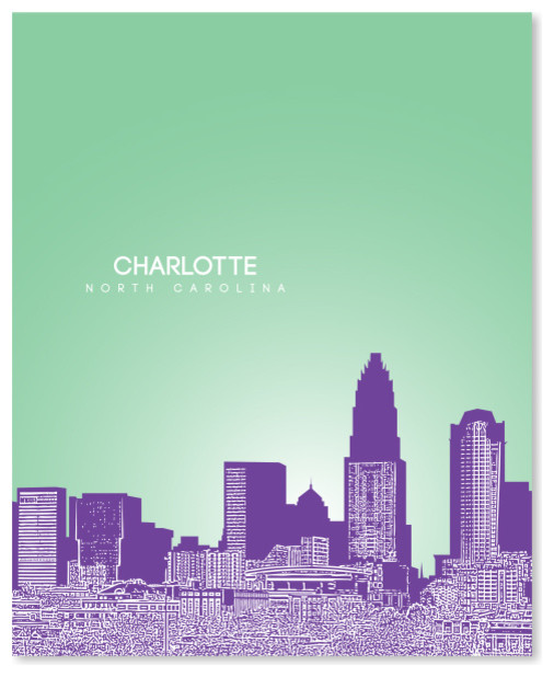 Charlotte, North Carolina Skyline Poster Contemporary Prints And