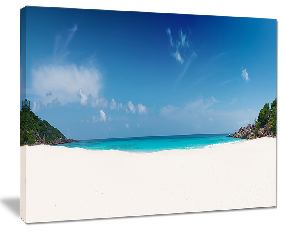 "Petite Anse Beach La Digue Island" Wall Artwork, 20"x12" Beach Style