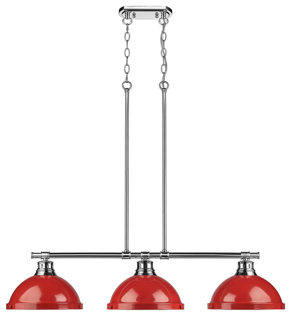 Duncan 3 Light Linear Pendant Chrome Red Shade
