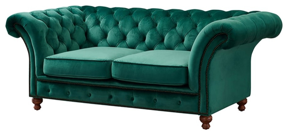 Crafters and Weavers Craftsman Mission Fabric Sloped Arm Loveseat in Green
