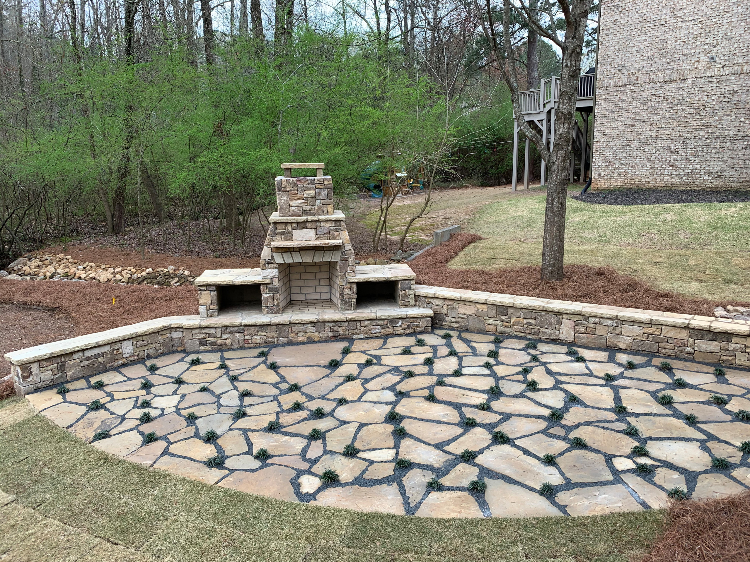 Smyrna outdoor enhancements - Stacked Stone Fireplace, Flagstone Patio, Stacked